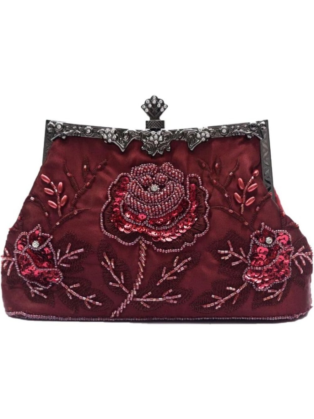 Vintage 1920s Beaded Pearl Clutch Evening Bag, Sequin Floral Bridal Purse